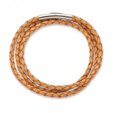 Palas Natural fine leather plaited wrap bracelet 55cm